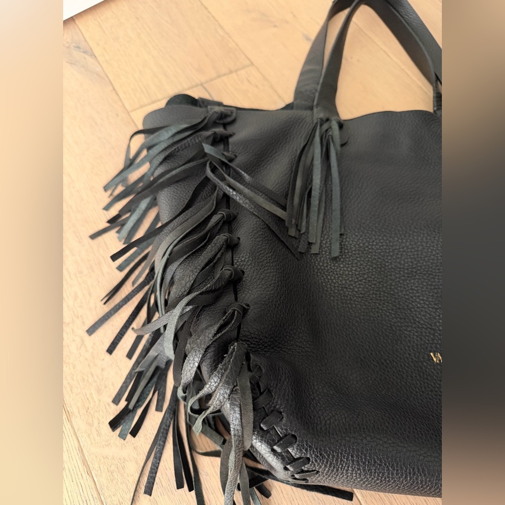 Valentino Black Leather C-Rockee Fringe Tote - Picture 10 of 15